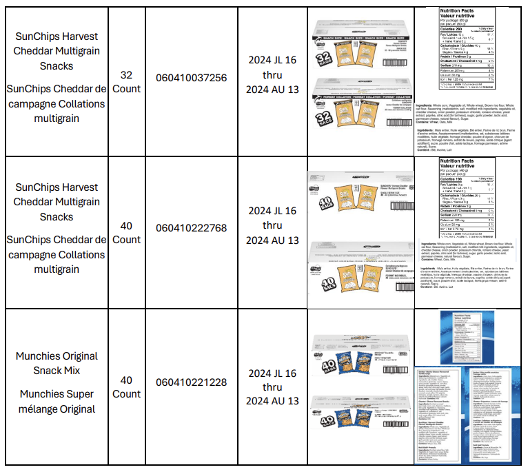 Frito Lay Canada recalls popular snacks cheddar SunChips, Munchies mix